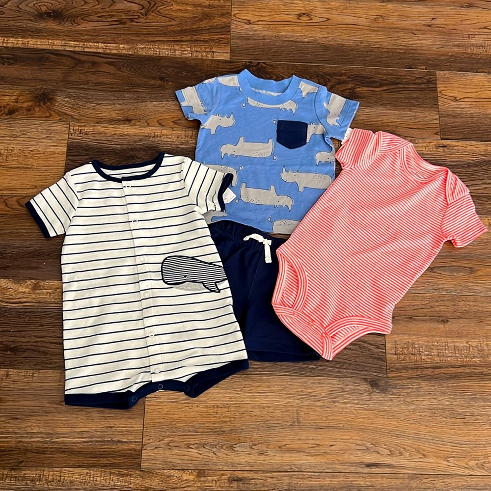 Carters size 9 months lot/bundle shorts, one piece and onesie